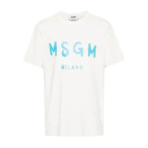 MSGM Contrasting Logo Off-White T-Shirt