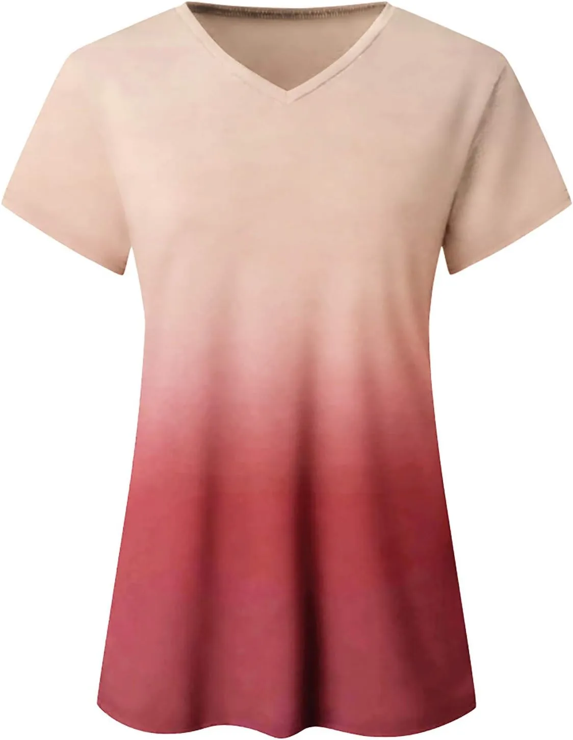 Ombre Tshirt Women Cuffed Short Sleeve V-Neck Tie Dye Shirts Loose Fit Casual Tee T-Shirt Summer Gradient Tops Plus Size