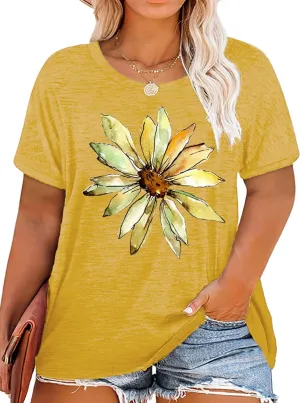 Plus Size Tops Sunflower Shirts for Women Flower Graphic Tees Shirts Summer Inspirational Tshirt