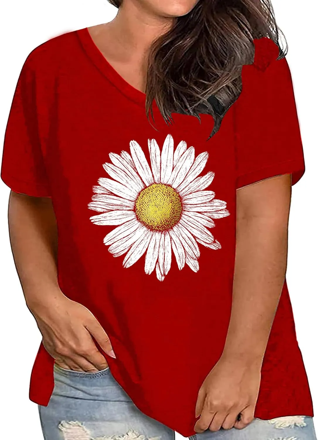Plus Size Tops Sunflower Shirts for Women Flower Graphic Tees Shirts Summer Inspirational Tshirt