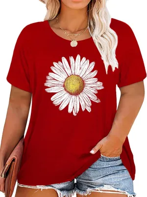 Plus Size Tops Sunflower Shirts for Women Flower Graphic Tees Shirts Summer Inspirational Tshirt