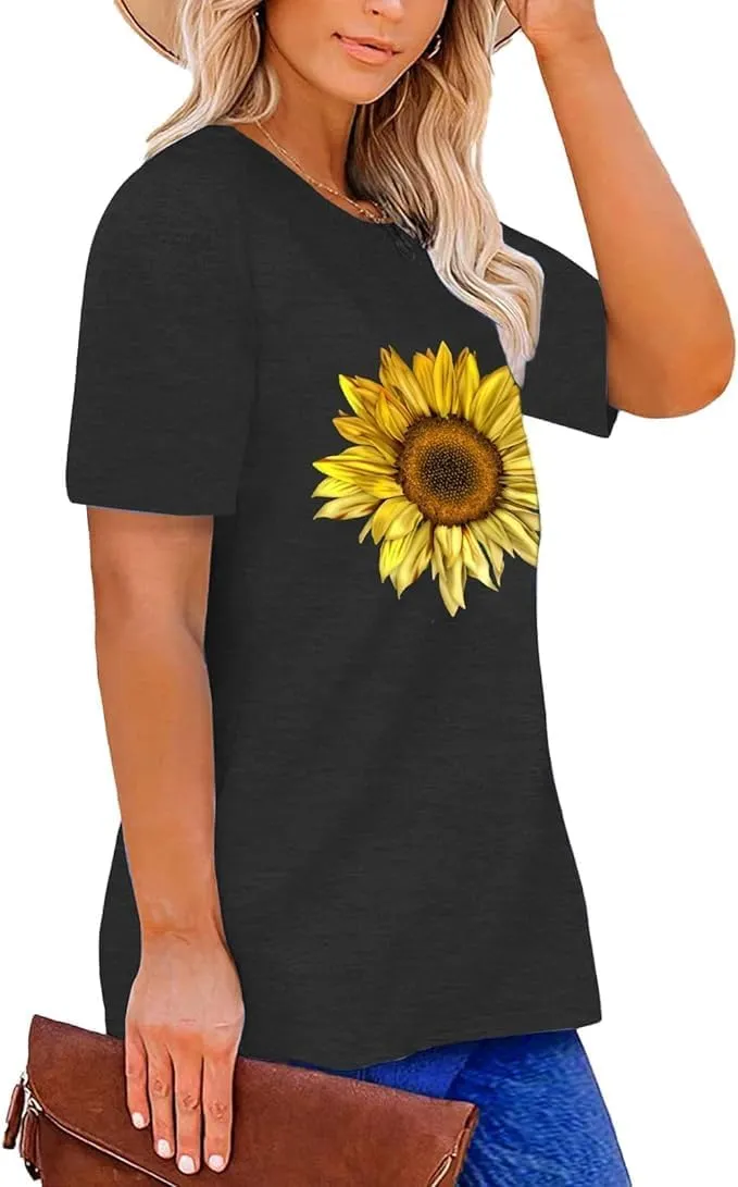 Plus Size Tops Sunflower Shirts for Women Flower Graphic Tees Shirts Summer Inspirational Tshirt