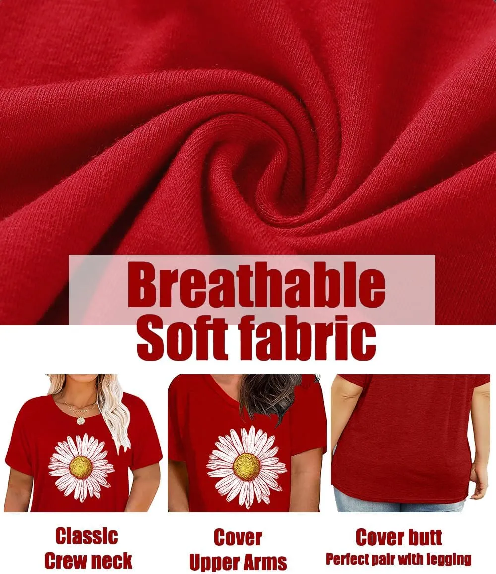 Plus Size Tops Sunflower Shirts for Women Flower Graphic Tees Shirts Summer Inspirational Tshirt