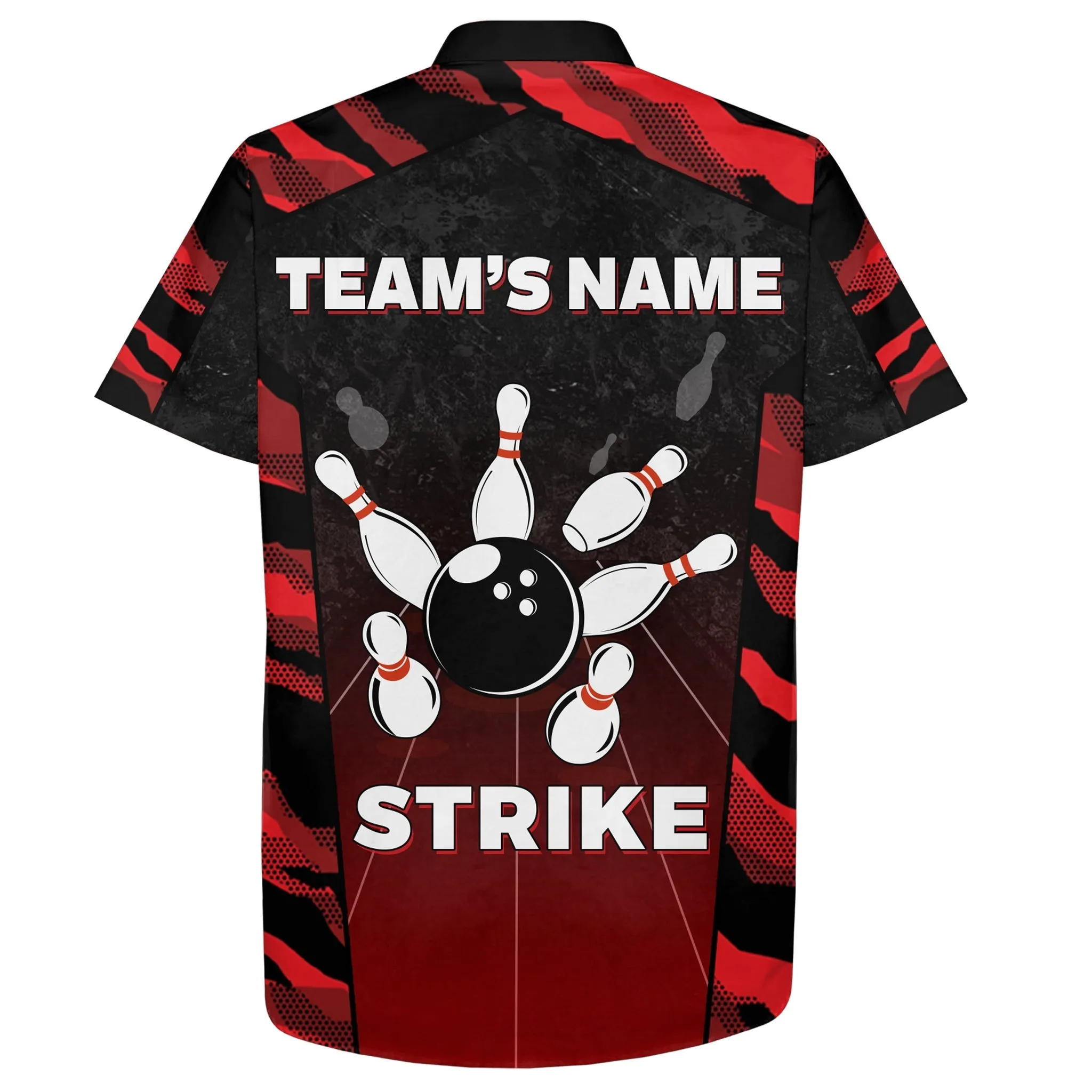 Red Camo Hawaiian Bowling Shirt For Men, Custom Name Team Name Bowling Jersey Strike Bowling Shirt