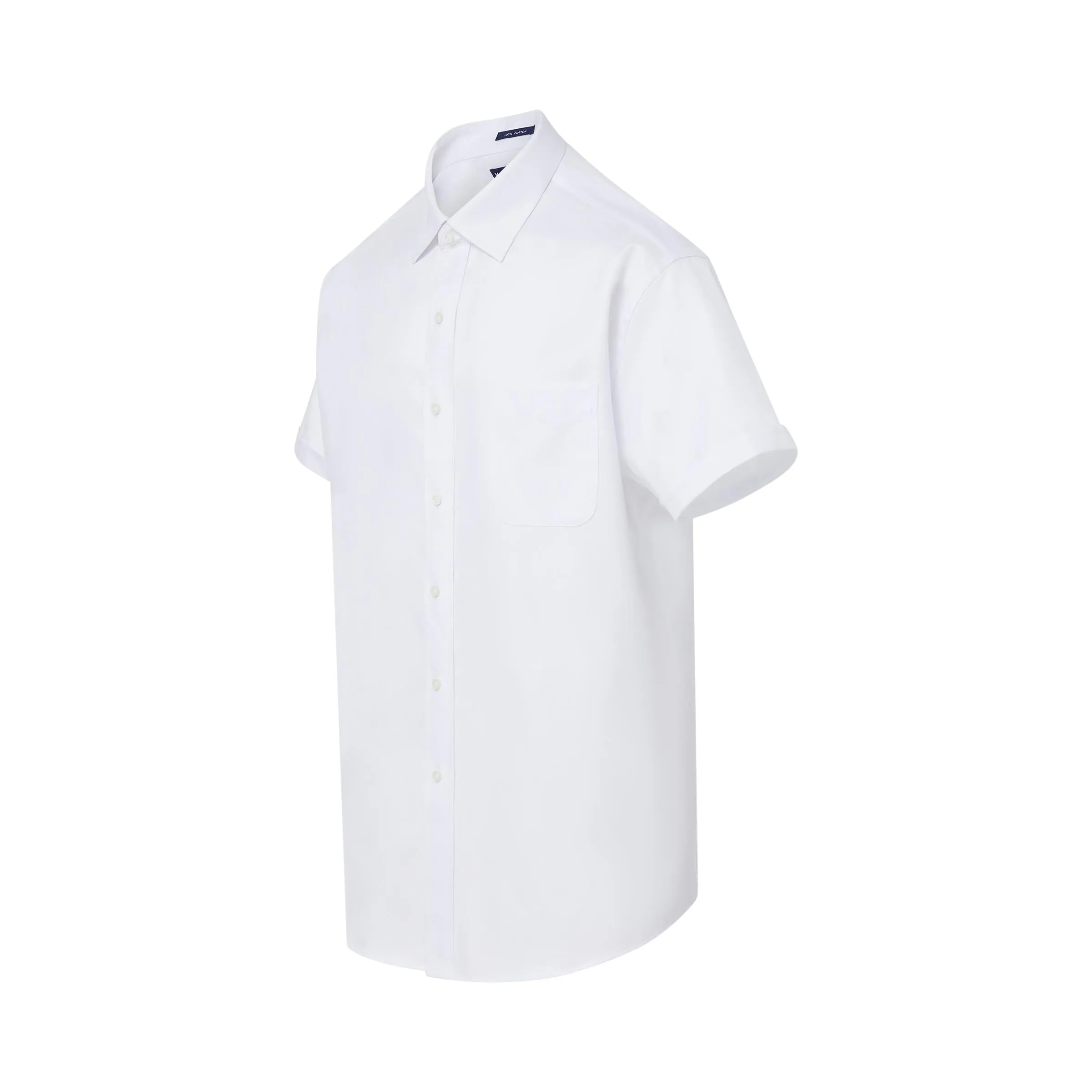 Short Sleeve Solid White ‘Ryan’ Spread Collar 80's 2ply Cotton Shirt with Magnetic Closures