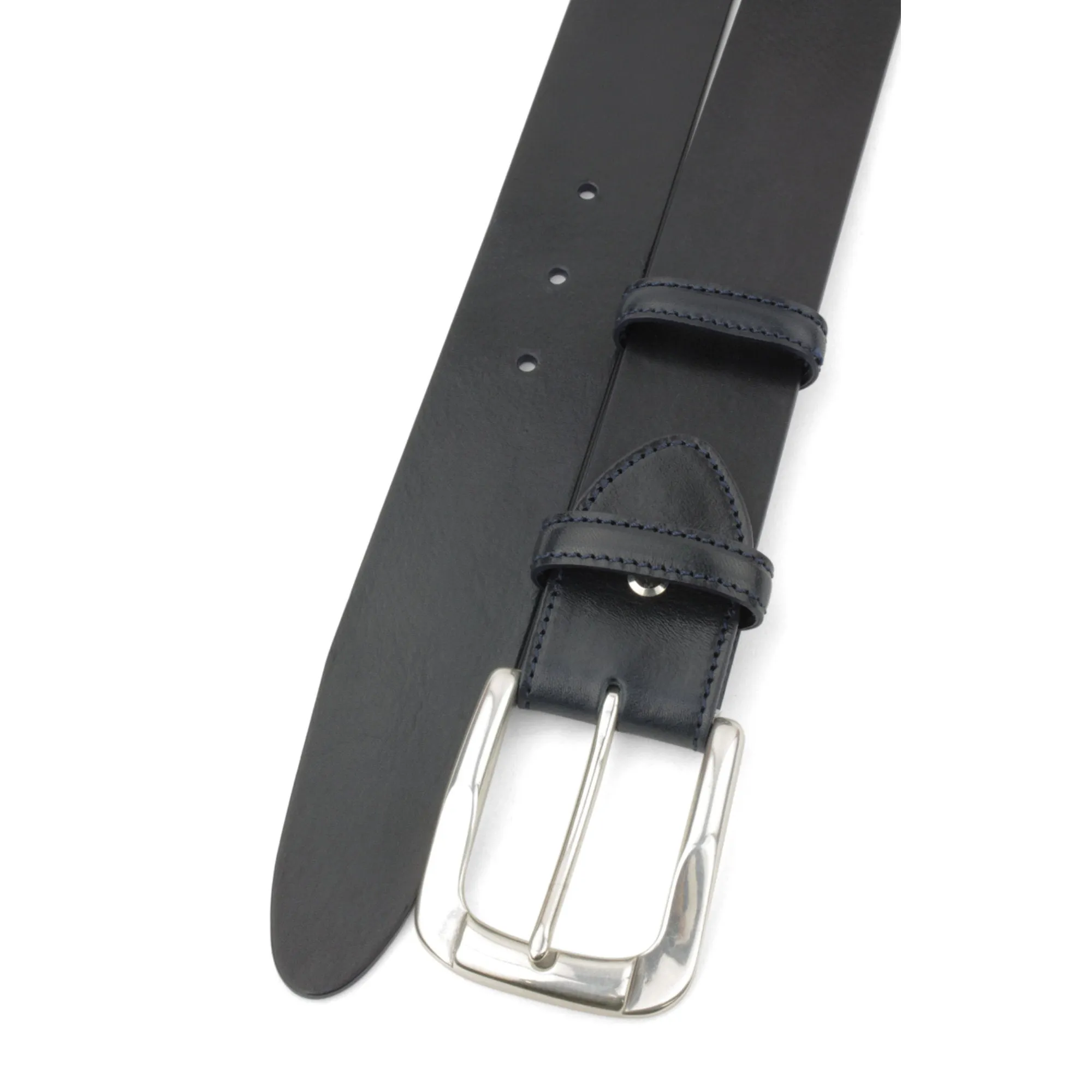 Supple Navy Unlined Silver Flange Prong Belt