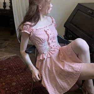 Tana's Flower-Strewn Balcony      Dress Kawaii Academia Y2K Cottagecore Coquette Fairycore Dollette Princesscore