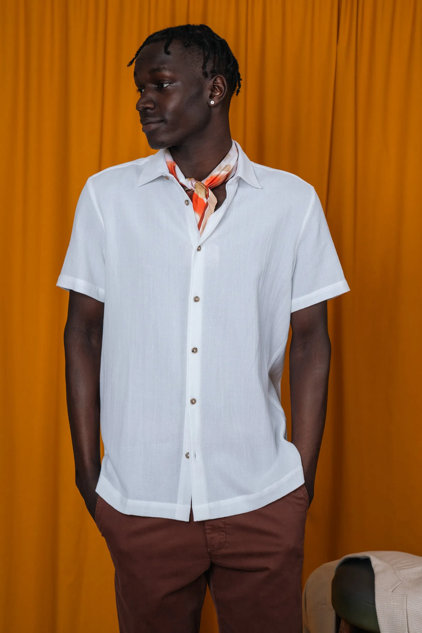 White Cotton Waffle Shirt