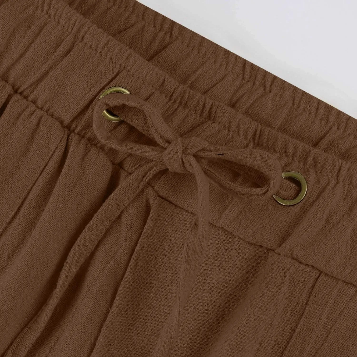Wide Leg Linen Pants for Women Summer Beach Loose Fit Drawstring Lightweight Cotton Linen Boho Trousers with Pockets