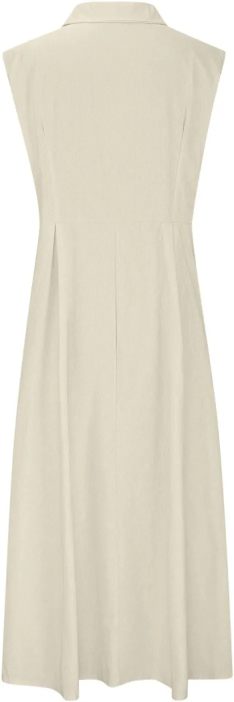 Women Casual Cotton Linen Shirt Dress Summer Sleeveless Button Down A Line Dress V Neck Work Collared Flowy Sundress
