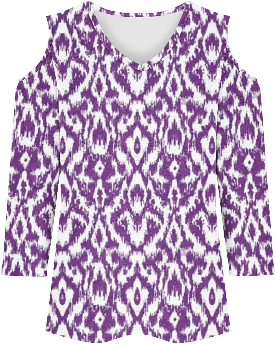 Womens 3/4 Sleeve Cold Shoulder Tops V Neck Vintage Floral Shirts Casual Shirts Dressy Blouse Trendy Tshirts Cute Tees