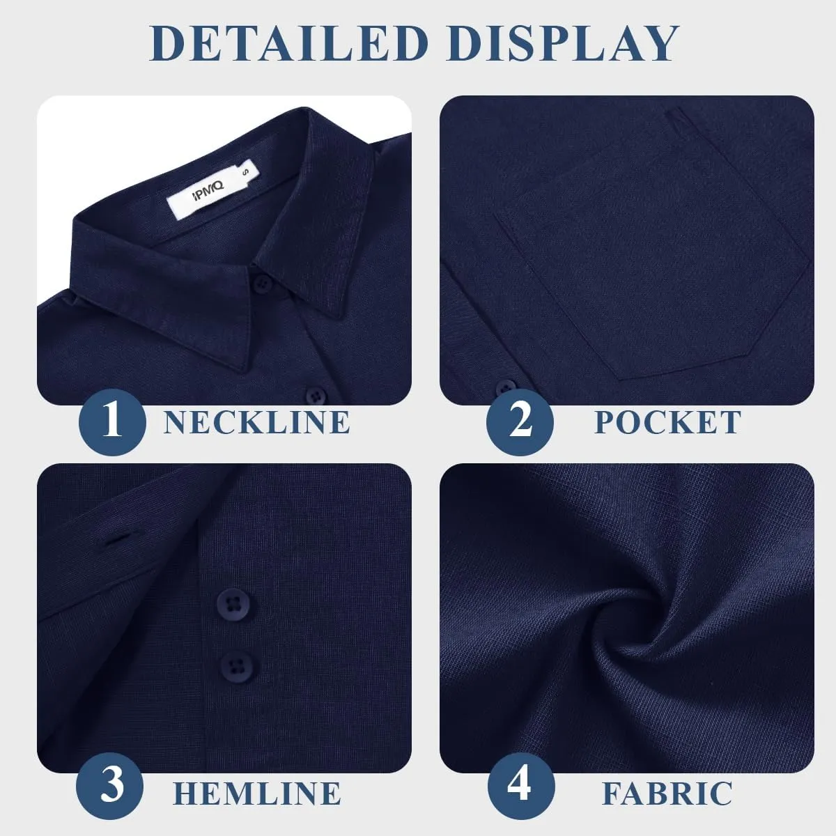 Womens Button Down Shirts Short Sleeve Linen Cotton Collared Button Up Casual Blouses Oversized Tops with Pocket