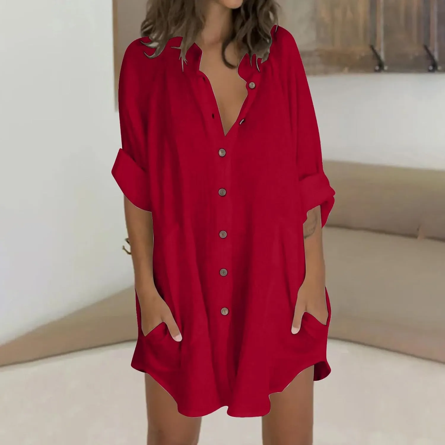 Womens Cotton Linen Button Down Shirts with Pockets 2025 Long Sleeve Loose Fit Oversized Casual Tops Clothes Plus Size