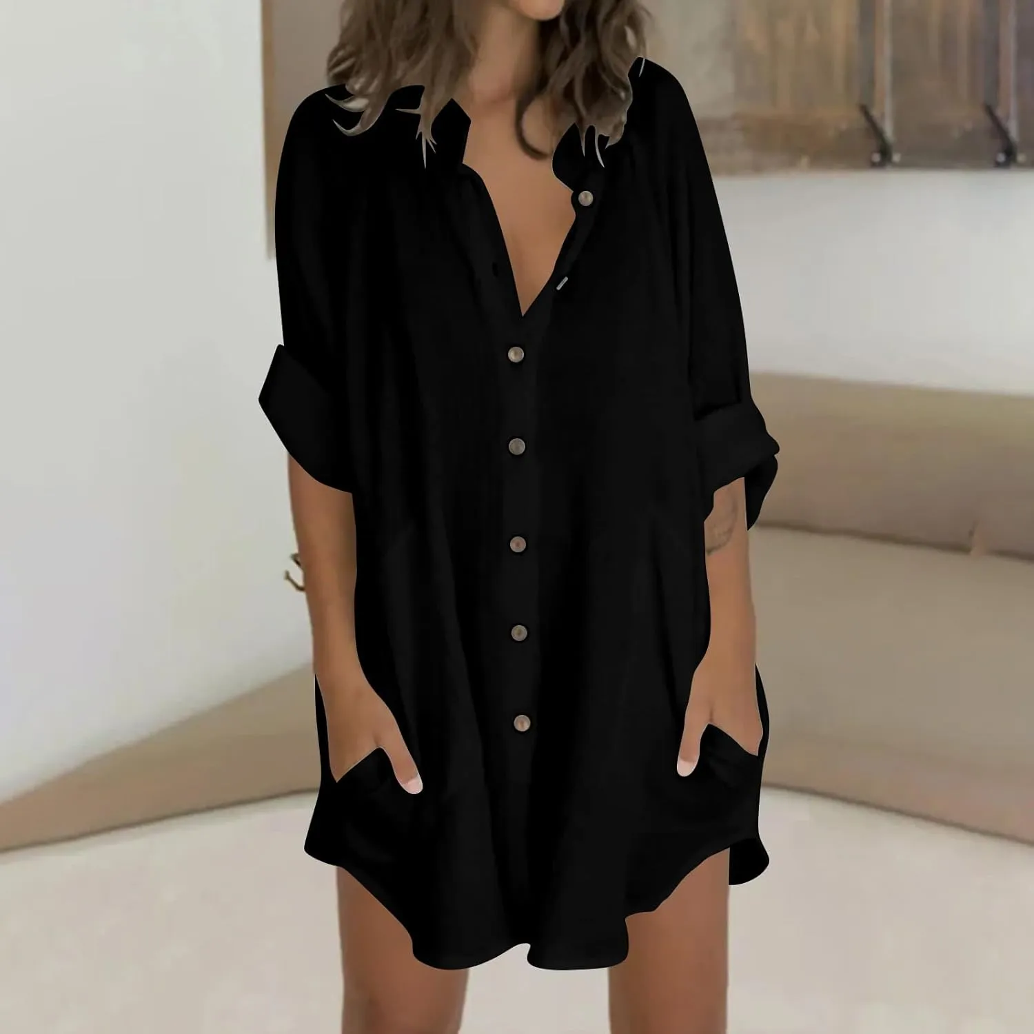 Womens Cotton Linen Button Down Shirts with Pockets 2025 Long Sleeve Loose Fit Oversized Casual Tops Clothes Plus Size