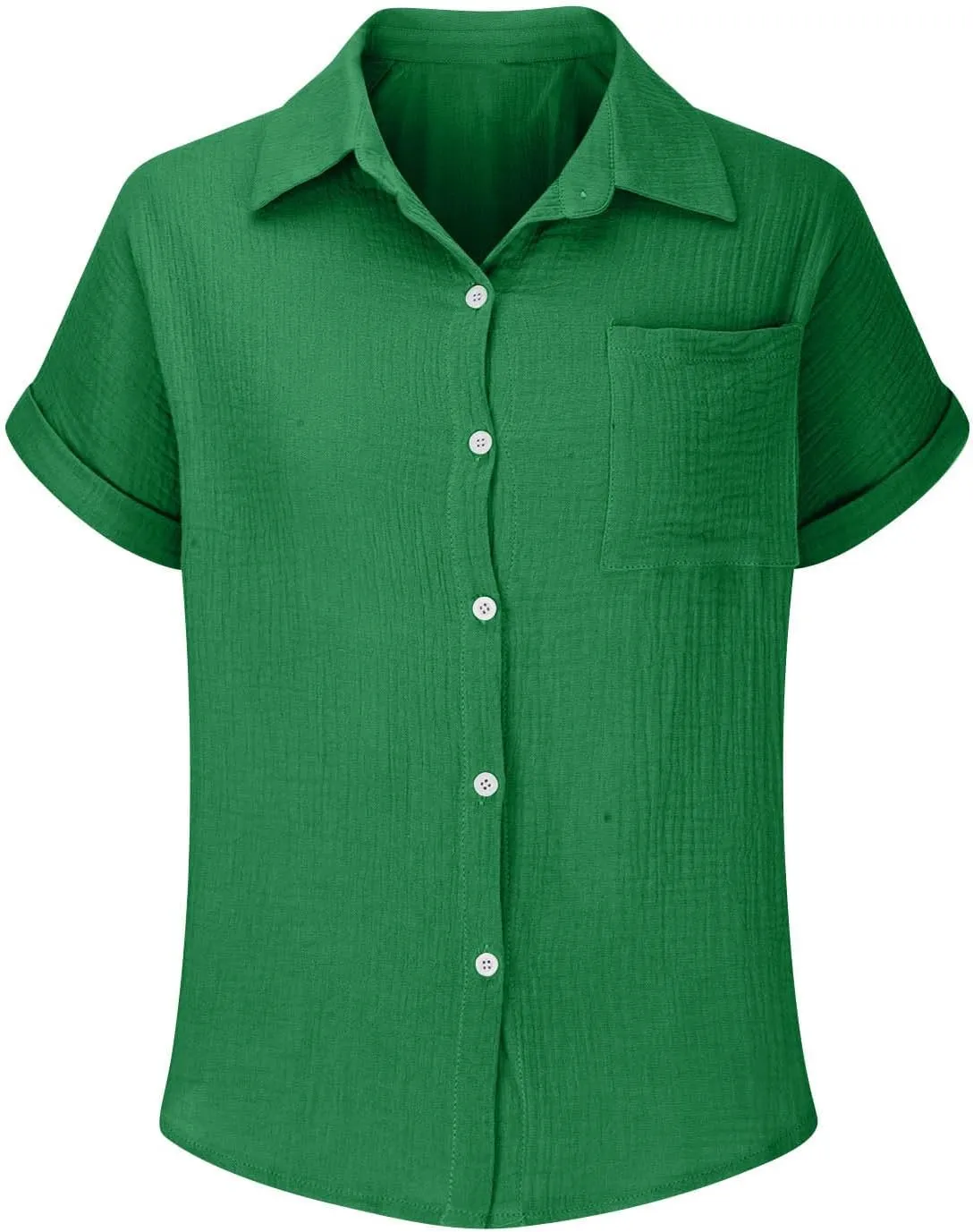 Womens Gauze Shirts Button Down Dress Shirts Casual Short Sleeve Textured Collared Summer Work Blouse Camping Clothes