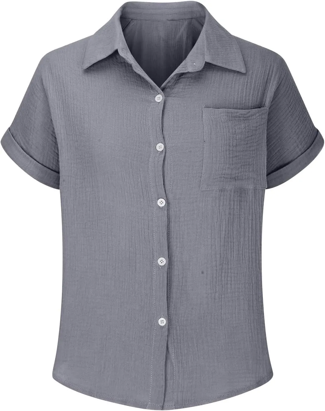 Womens Gauze Shirts Button Down Dress Shirts Casual Short Sleeve Textured Collared Summer Work Blouse Camping Clothes
