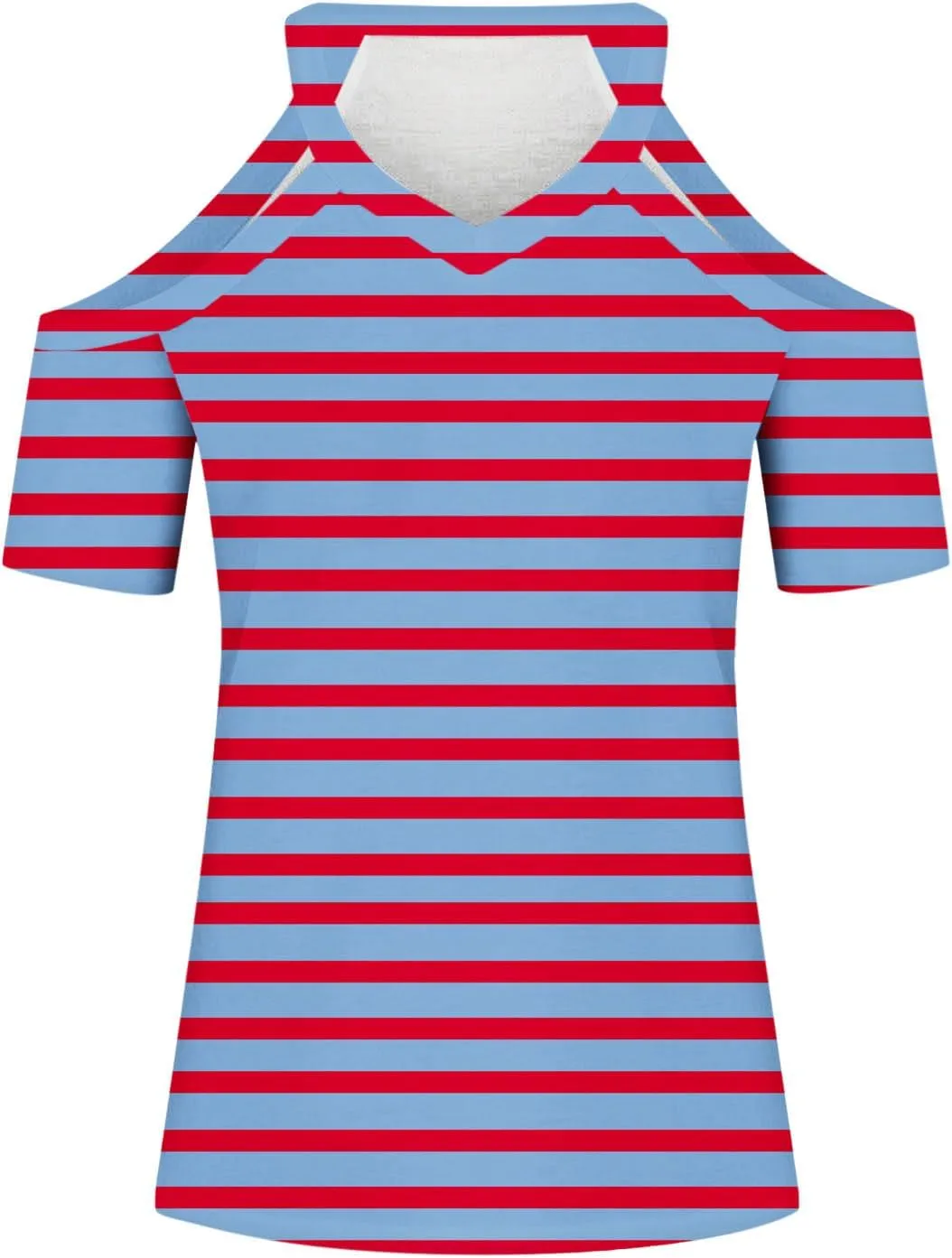 Womens Halter V Neck Cold Shoulder Tops Stripe Shirts Cut Out Shoulder Casual Gradient Tshirts Polka Dot Heart Tees