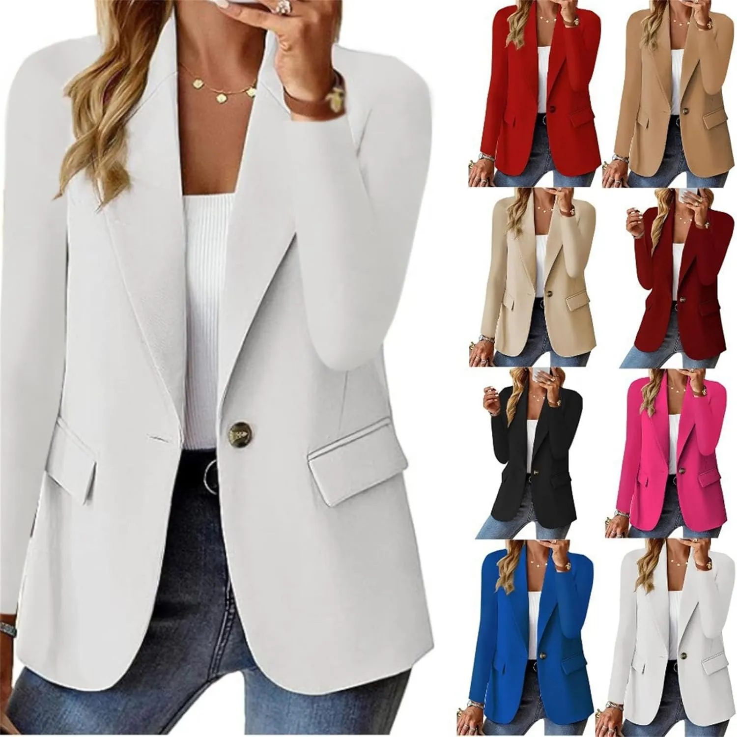 Women's Minimalist Solid Button Lapel Collar Blazer, Women's One Button Solid Color Slim Fit Suit Jacket