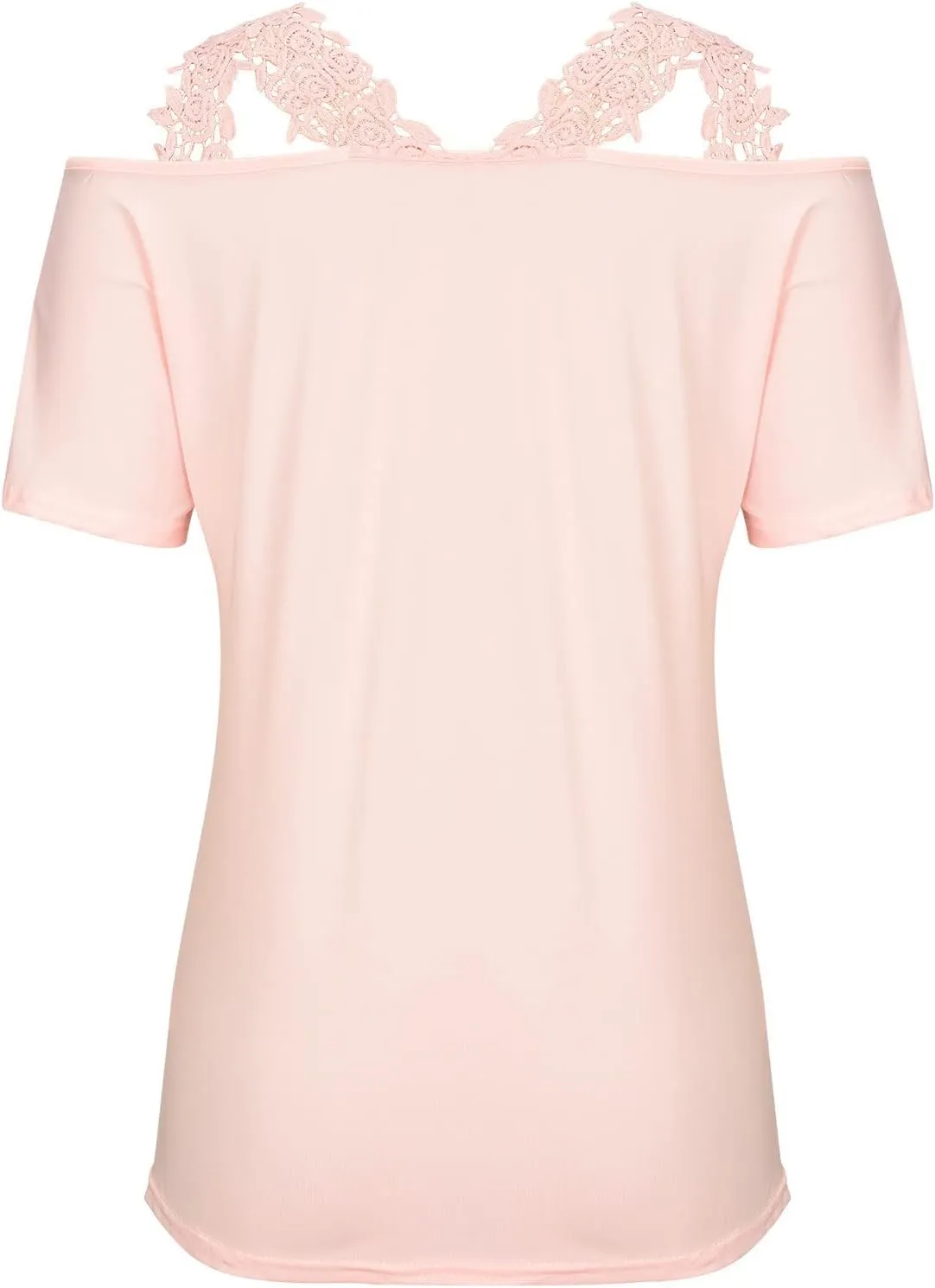 Womens Summer Cold Shoulder Tops Short Sleeve Lace Strappy Shirts Sexy V Neck Off Shoulder Blouse Concert Outfits