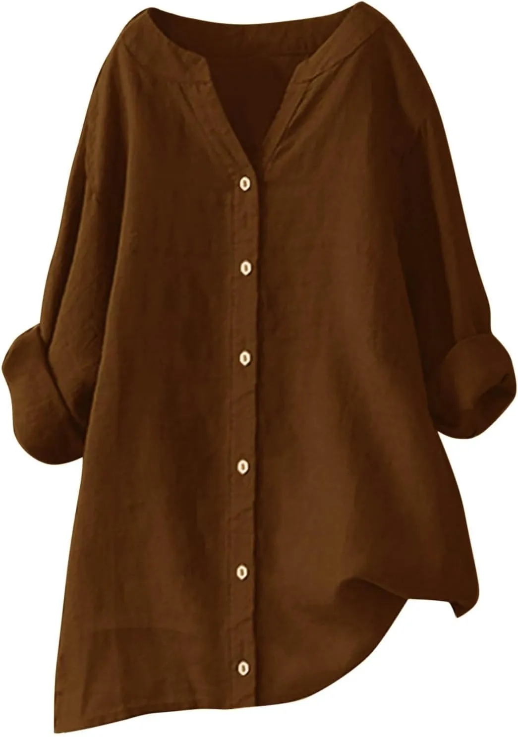Womens Tops 2025 Long Sleeve Oversized Button Down Blouse Tops Cotton Linen Tunic Tees Airplane Travel Outfits