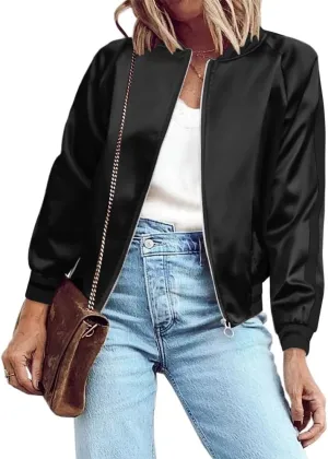 Zeagoo Womens Jackets Satin Bomber Jacket Casual Short Biker Jacket Classic Quilted Coat Outerwear Pink Small