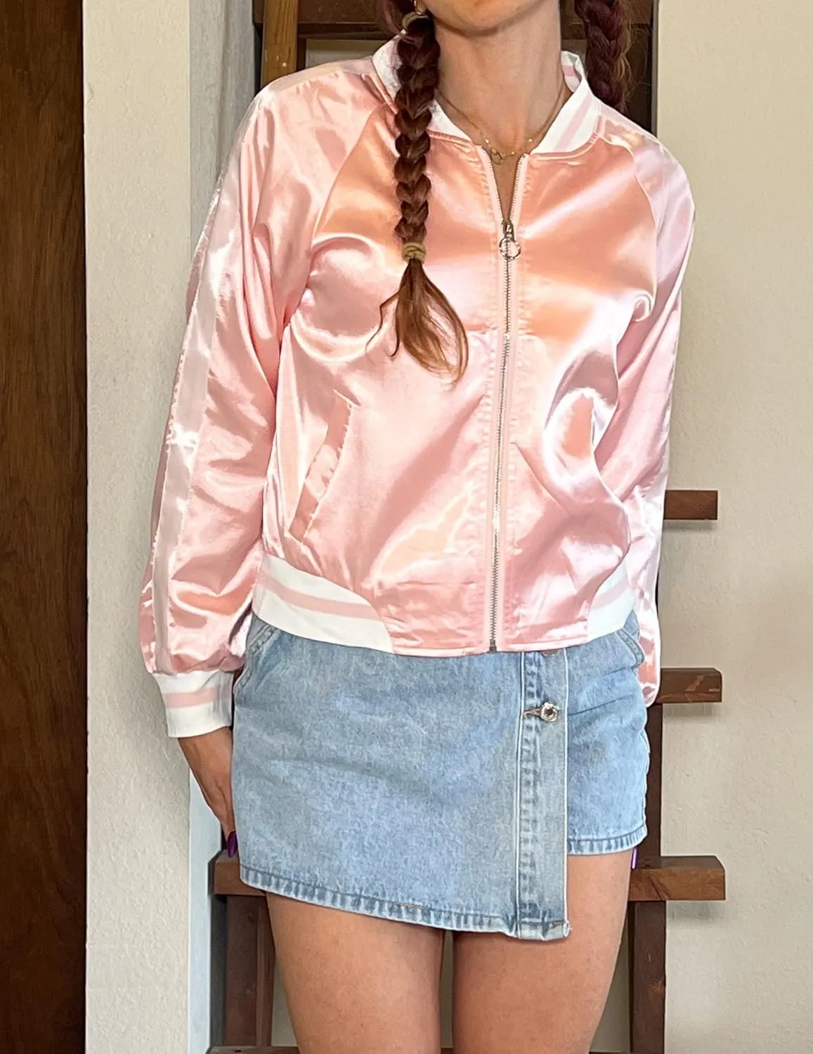 Zeagoo Womens Jackets Satin Bomber Jacket Casual Short Biker Jacket Classic Quilted Coat Outerwear Pink Small