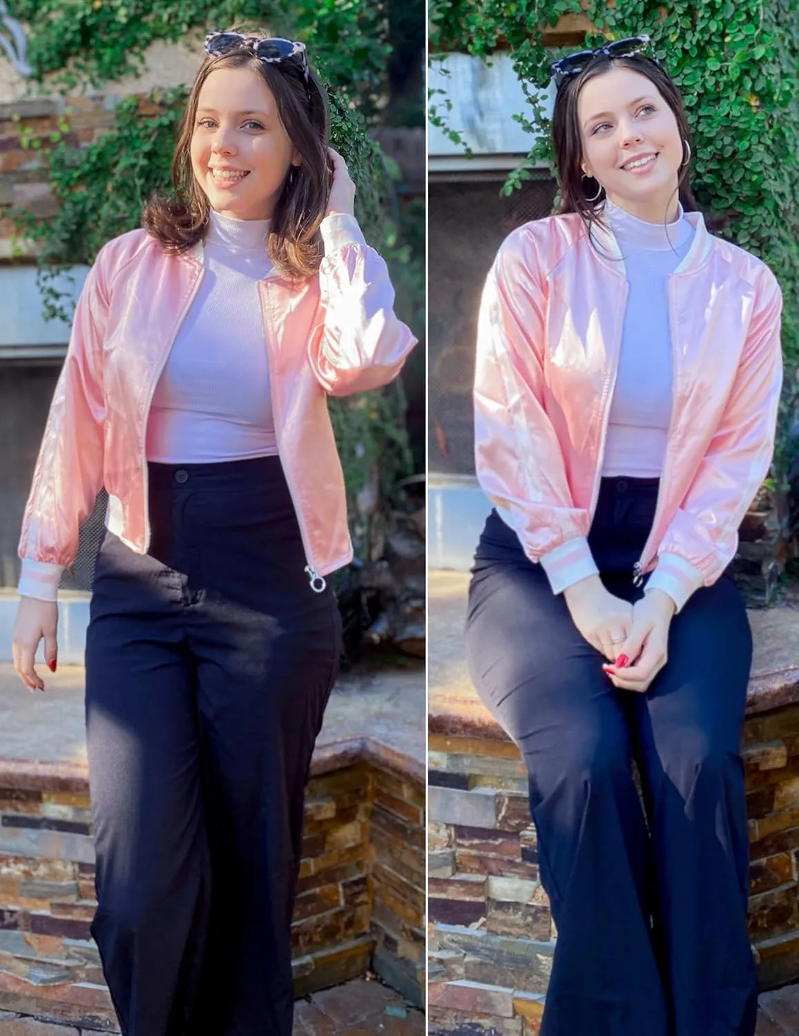 Zeagoo Womens Jackets Satin Bomber Jacket Casual Short Biker Jacket Classic Quilted Coat Outerwear Pink Small
