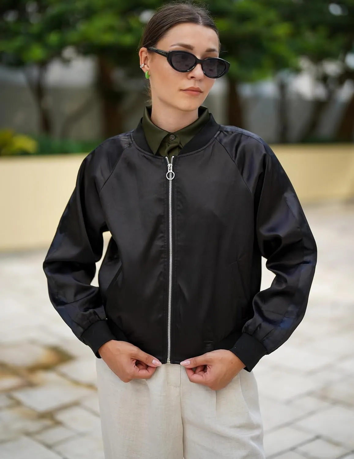 Zeagoo Womens Jackets Satin Bomber Jacket Casual Short Biker Jacket Classic Quilted Coat Outerwear Pink Small